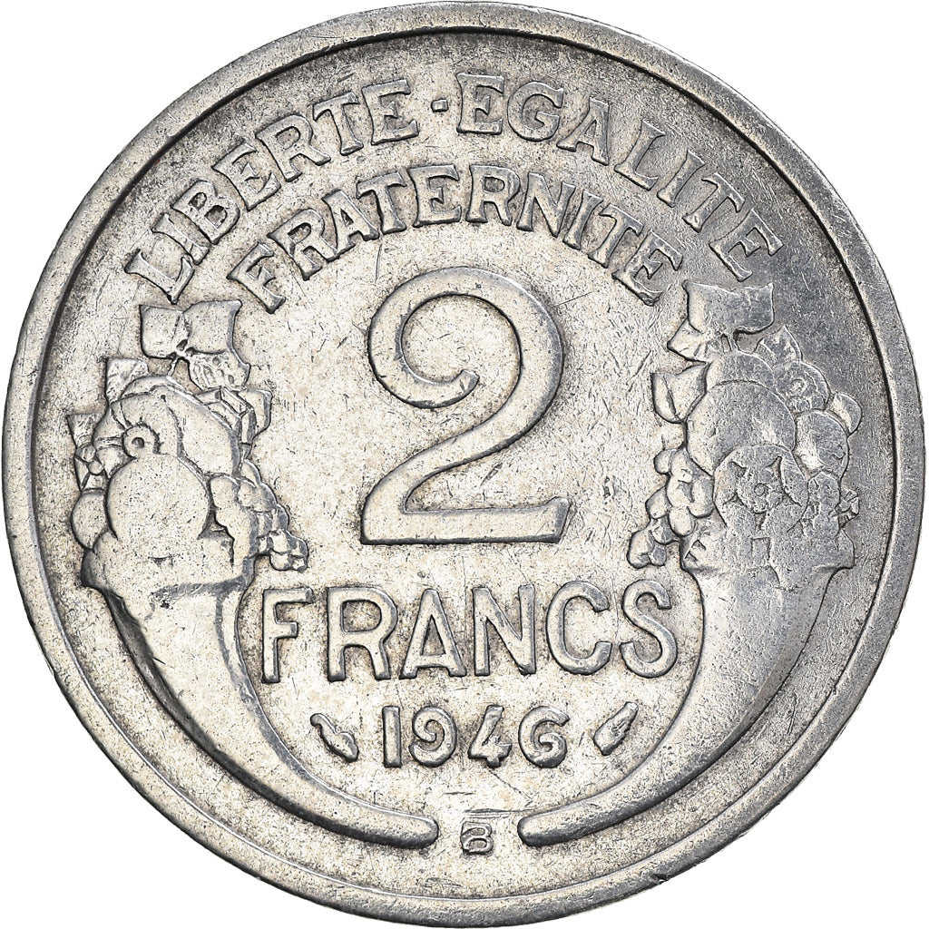 Moneta, Francia, Morlon, 2 Francs, 1946, Beaumont - Le Roger, MB, Alluminio