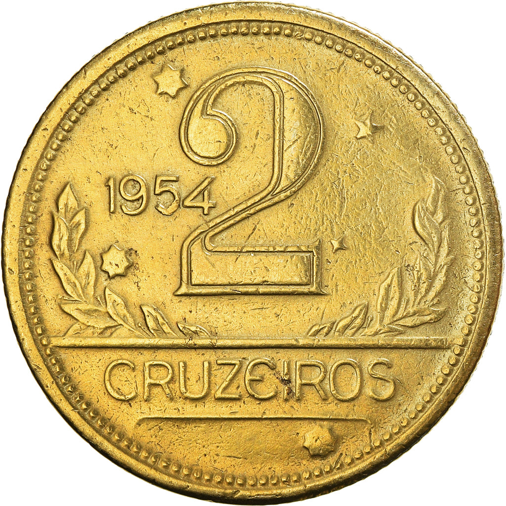 Coin, Brazil, 2 Cruzeiros, 1954, EF(40-45), Aluminum-Bronze, KM:559