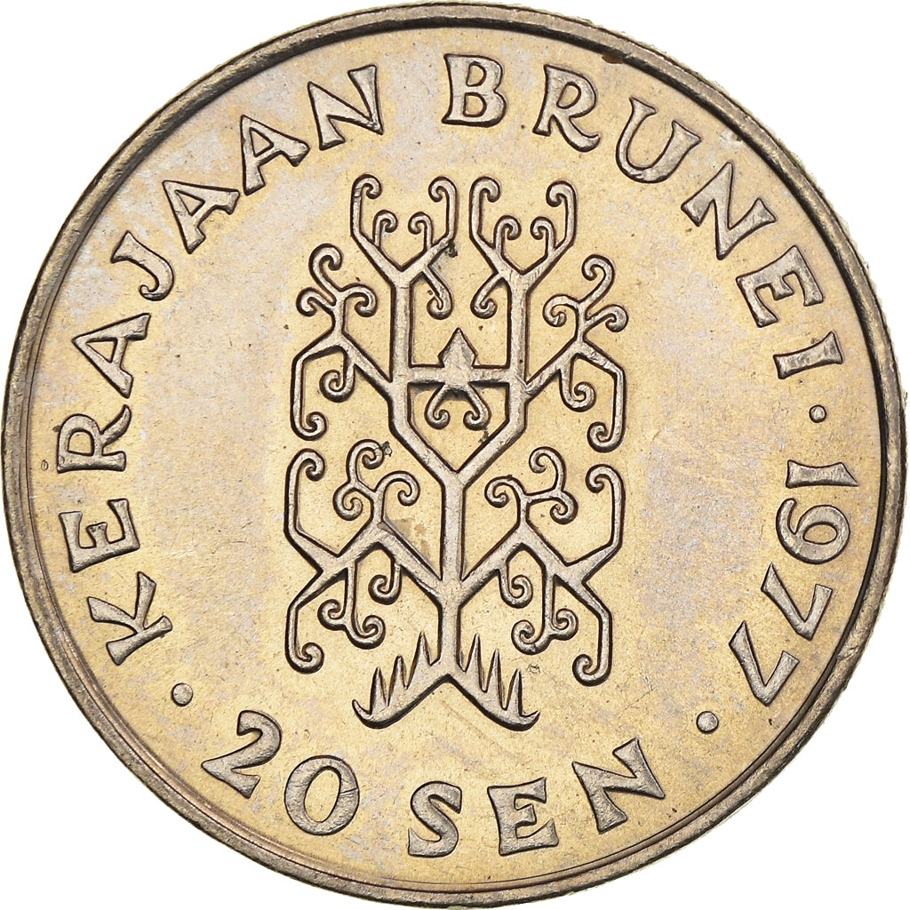 Coin, BRUNEI, Sultan Hassanal Bolkiah, 20 Sen, 1977, EF(40-45), Copper-nickel