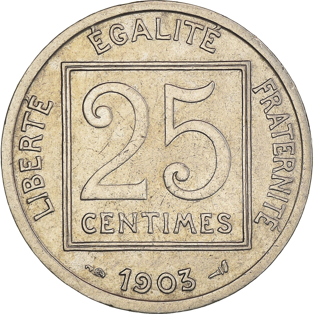 Moneta, Francja, Patey, 25 Centimes, 1903, Paris, EF(40-45), Nikiel, KM:855