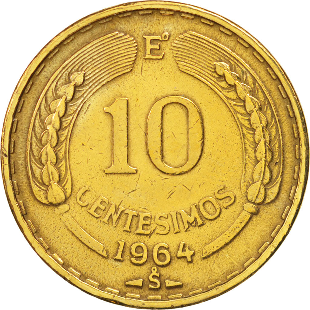 Moneta, Cile, 10 Centesimos, 1964, BB, Alluminio-bronzo, KM:191