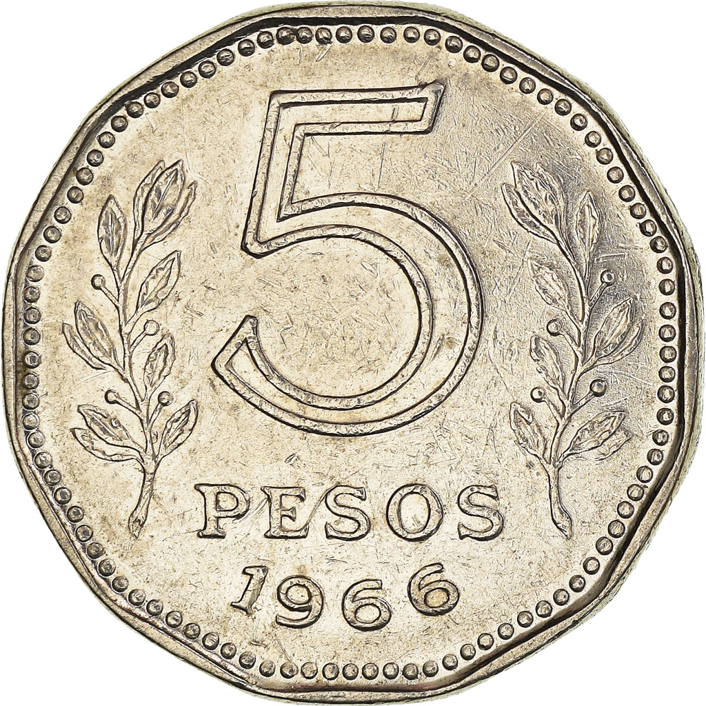 Coin, Argentina, 5 Pesos, 1966, EF(40-45), Nickel Clad Steel, KM:59