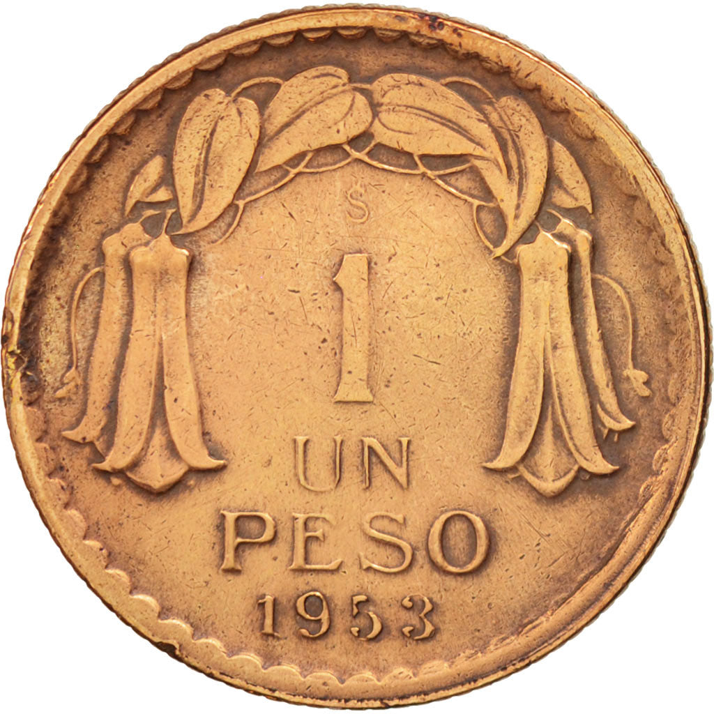 Cile, Peso, 1953, BB, Rame, KM:179