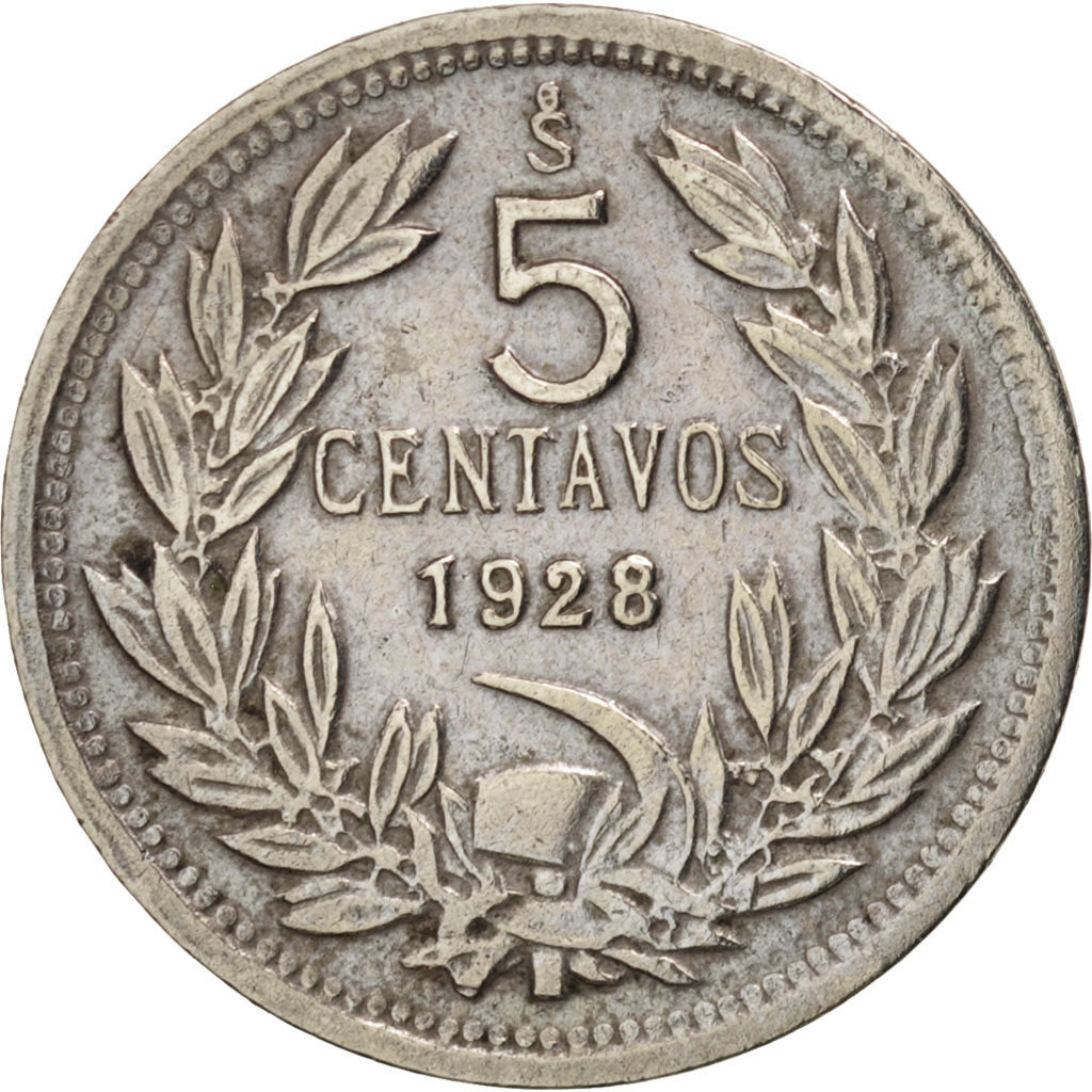 Cile, 5 Centavos, 1928, BB+, Rame-nichel, KM:165
