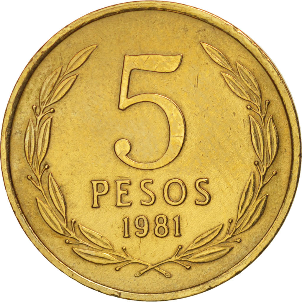 Coin, Chile, 5 Pesos, 1981, Santiago, AU(55-58), Aluminum-Bronze, KM:217.1