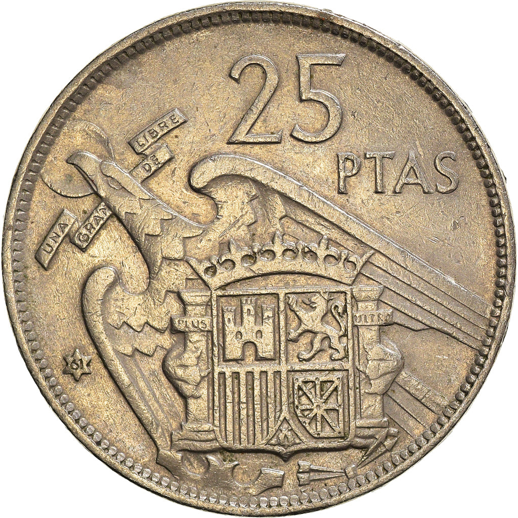Monnaie, Espagne, Caudillo and regent, 25 Pesetas, 1961, TTB, Cupro-nickel