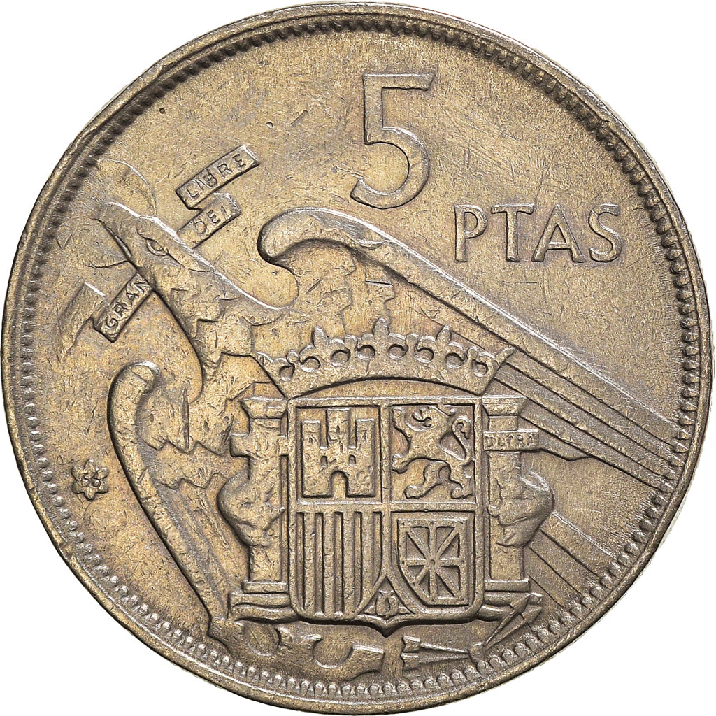 Moneta, Hiszpania, Caudillo and regent, 5 Pesetas, 1966, EF(40-45)