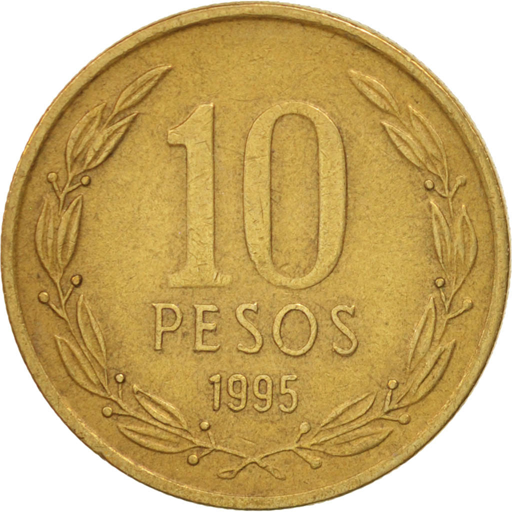 Cile, 10 Pesos, 1995, Santiago, BB, Alluminio-bronzo, KM:228.2