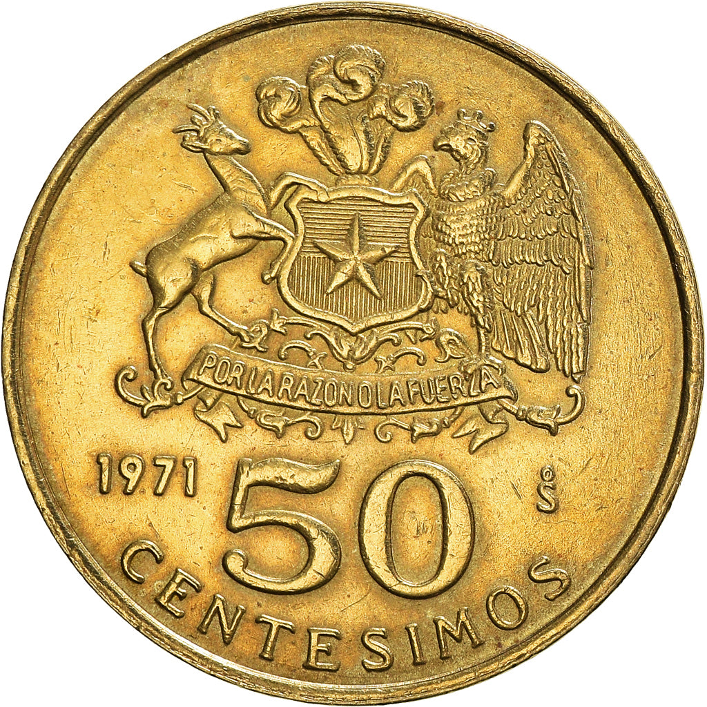 Coin, Chile, 50 Centesimos, 1971, AU(50-53), Aluminum-Bronze, KM:196