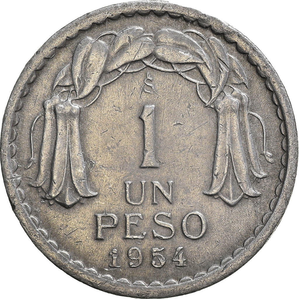 Coin, Chile, Peso, 1954, Santiago, EF(40-45), Aluminum, KM:179a