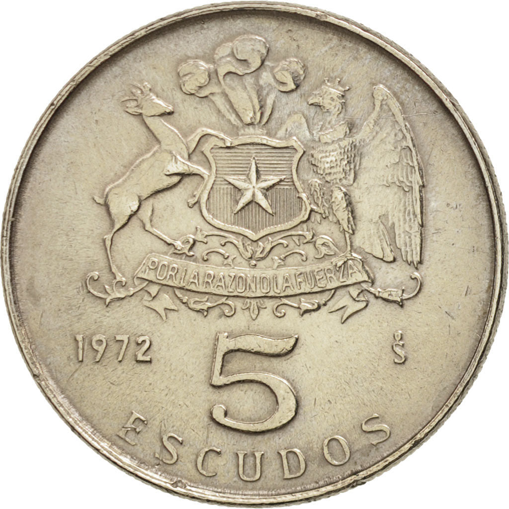 Moneda, Chile, 5 Escudos, 1972, MBC+, Cobre - níquel, KM:199