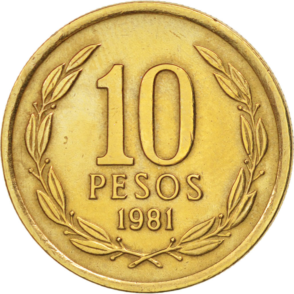 Moneda, Chile, 10 Pesos, 1981, Santiago, MBC, Aluminio - bronce, KM:218.1