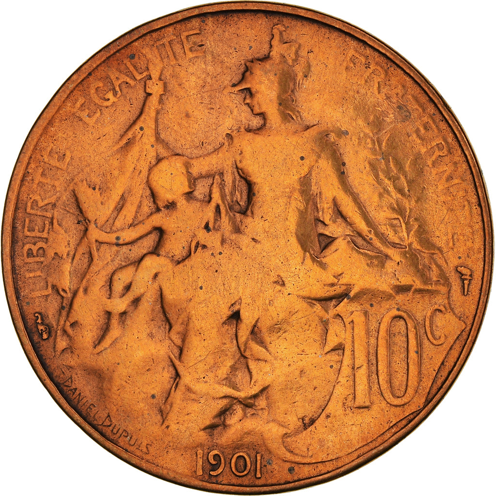 Moeda, França, Dupuis, 10 Centimes, 1901, Paris, F(12-15), Bronze, KM:843