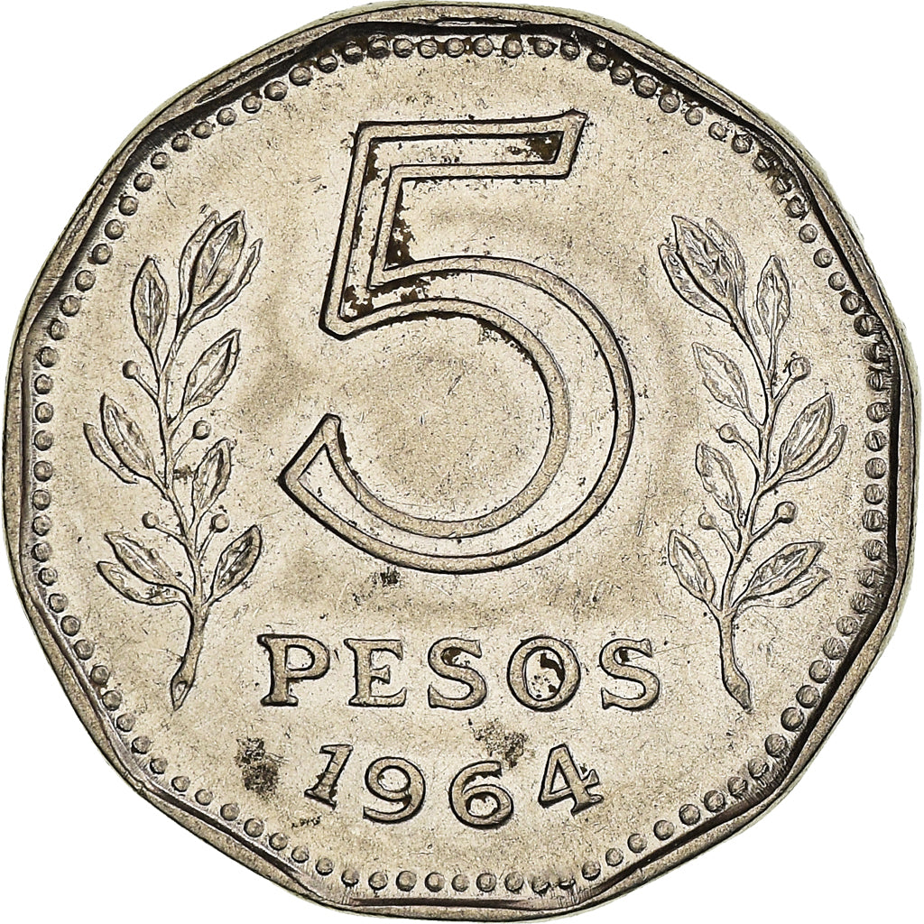 Coin, Argentina, 5 Pesos, 1964, EF(40-45), Nickel Clad Steel, KM:59