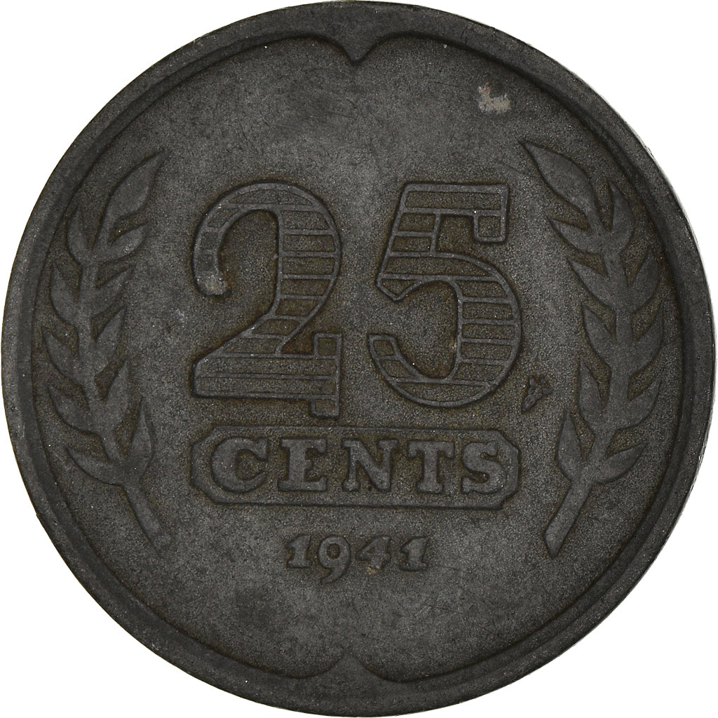 Münze, Niederlande, Wilhelmina I, 25 Cents, 1941, SS, Zinc, KM:174