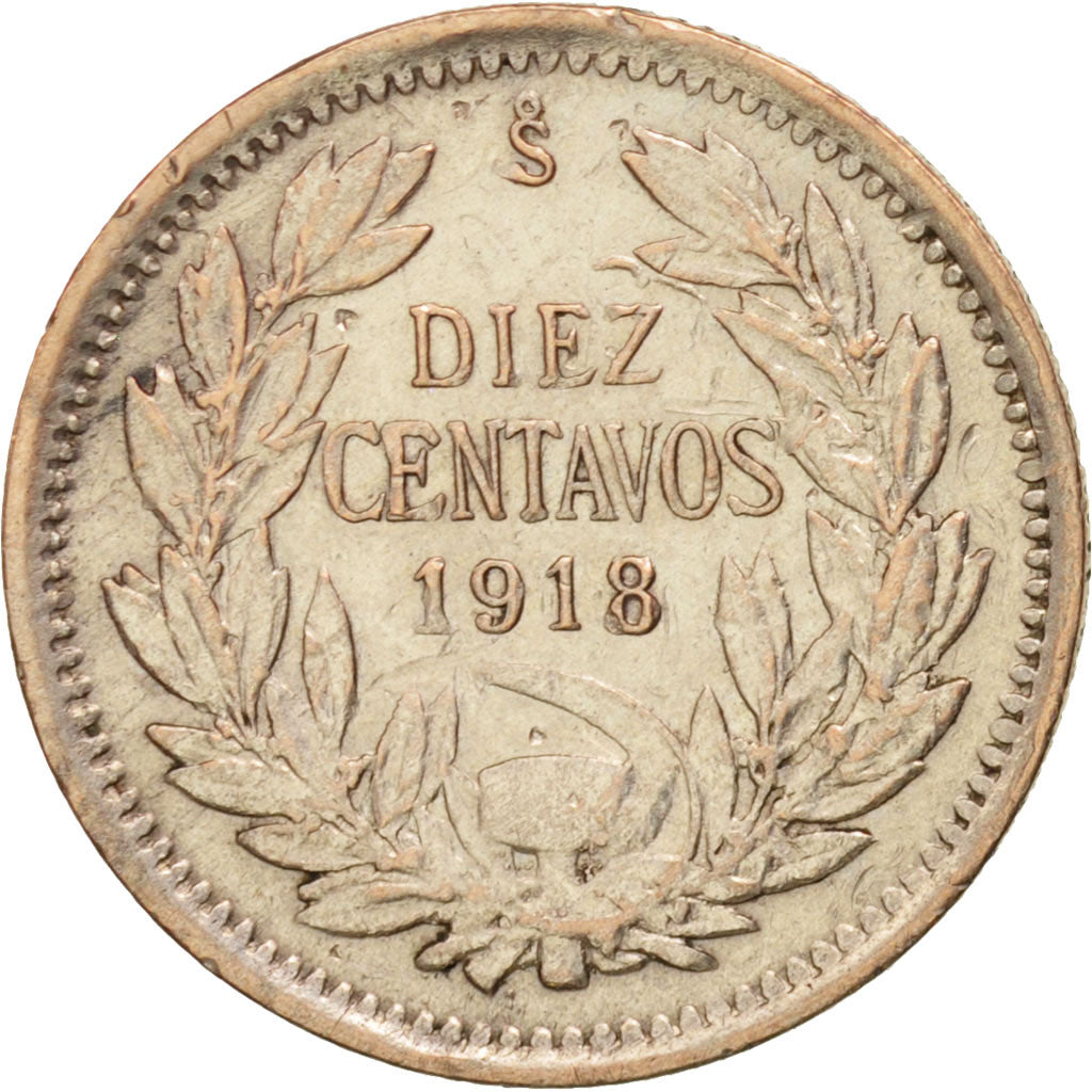 Chile, 10 Centavos, 1918, EF(40-45), Silver, KM:156.3
