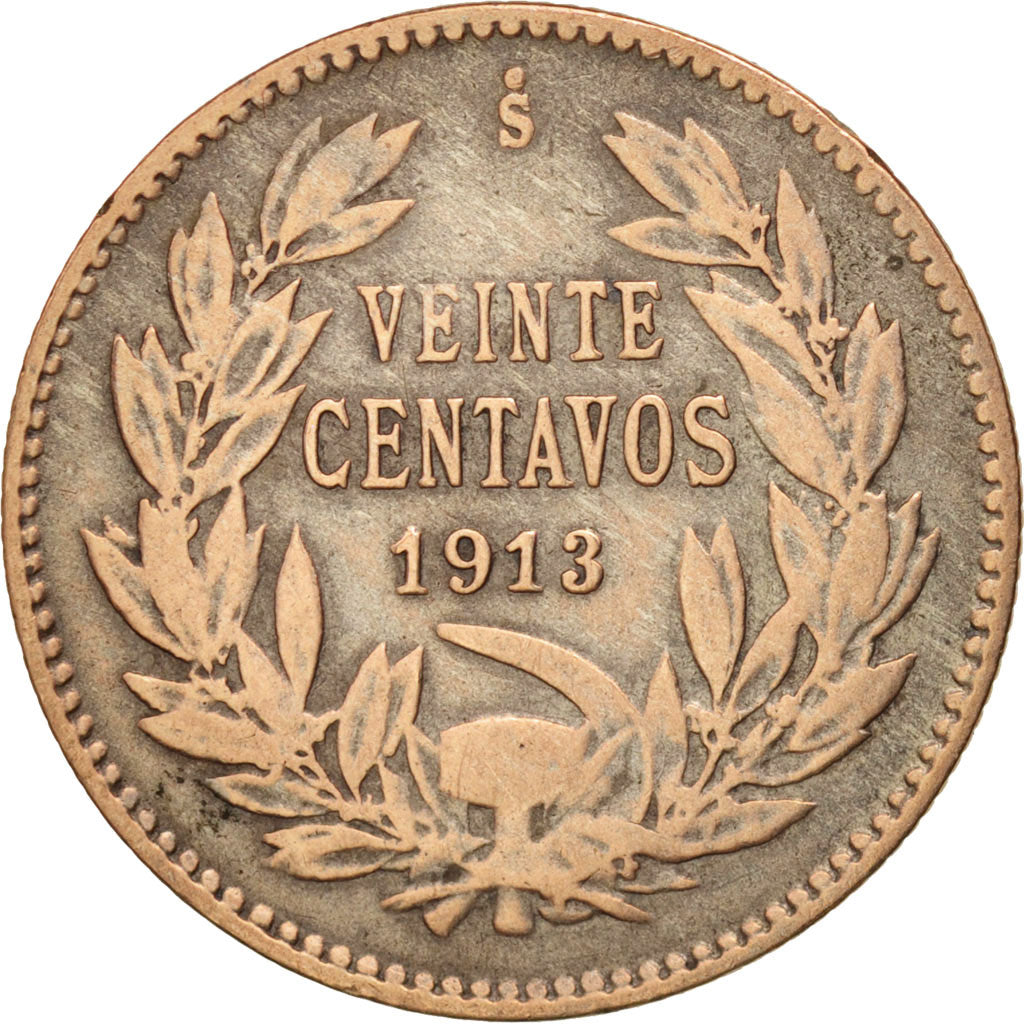 Coin, Chile, 20 Centavos, 1913, VF(30-35), Silver, KM:151.3