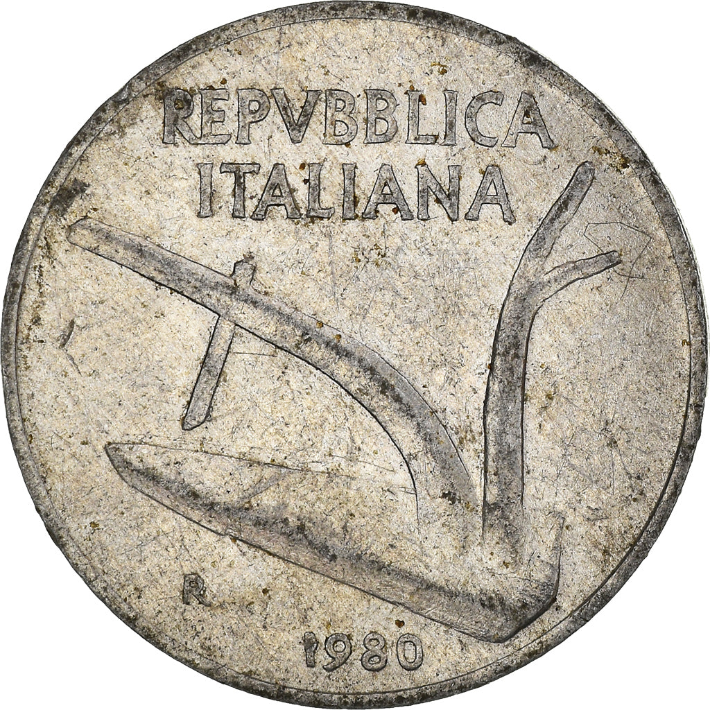 Coin, Italy, 10 Lire, 1980, Rome, VF(20-25), Aluminum, KM:93