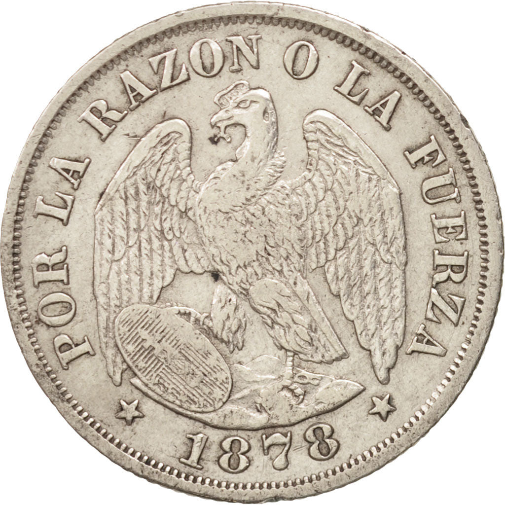 Chile, 20 Centavos, 1878, EF(40-45), Silver, KM:138.1