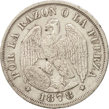 Chile, 20 Centavos, 1878, EF(40-45), Silver, KM:138.1