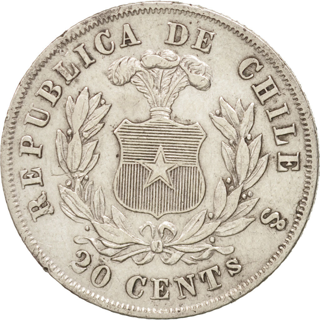 Chile, 20 Centavos, 1878, EF(40-45), Silver, KM:138.1