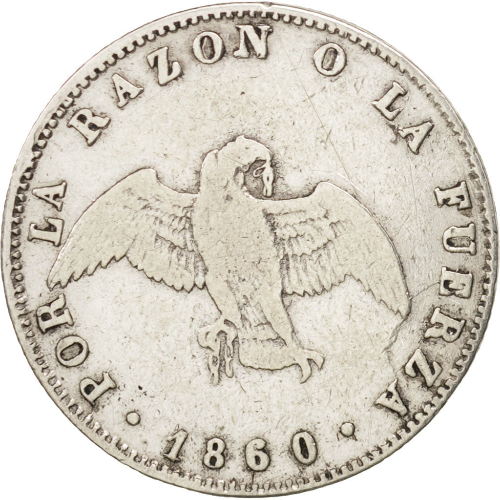 Cile, Decimo, 1860, MB+, Argento, KM:124a