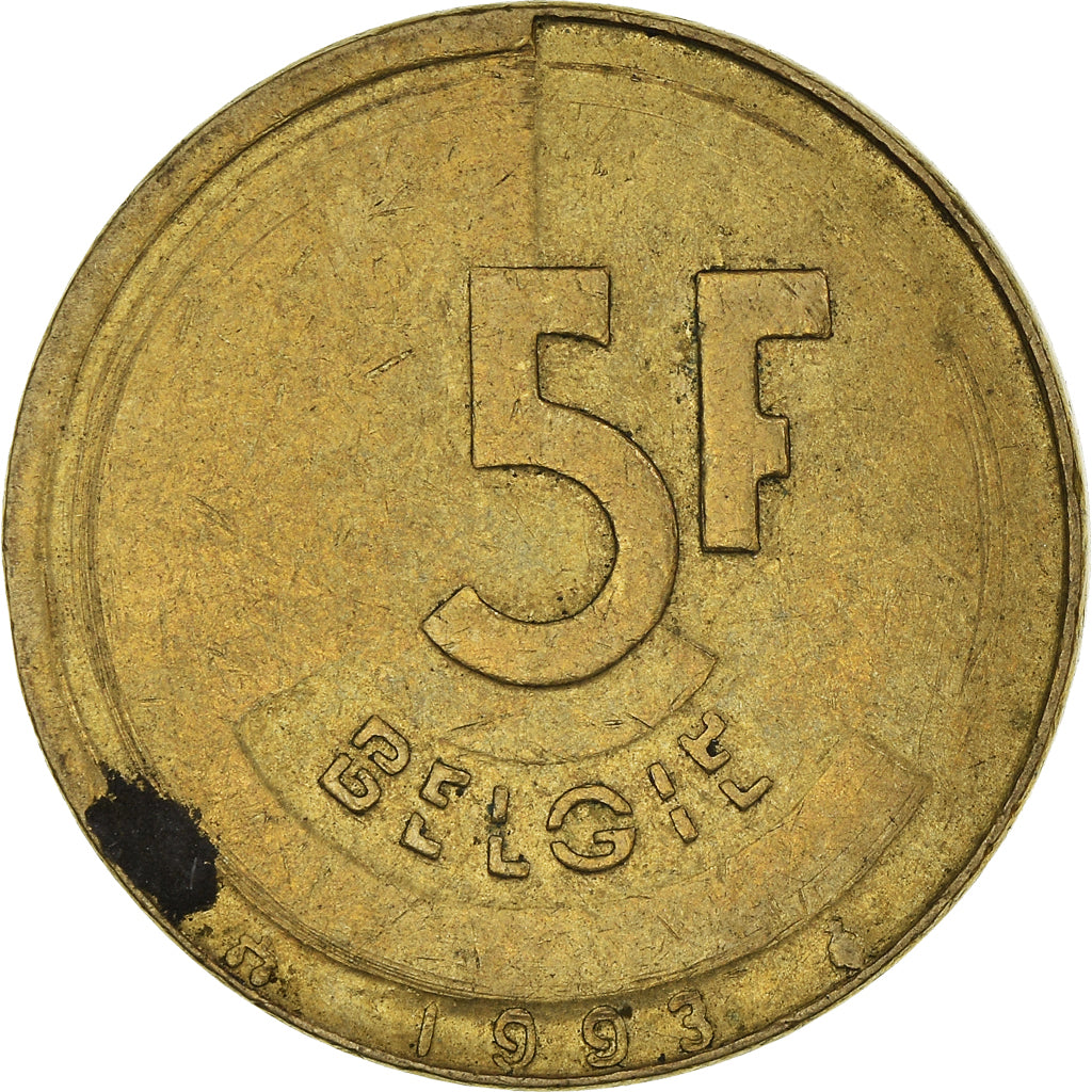 Münze, Belgien, 5 Francs, 5 Frank, 1993, S+, Brass Or Aluminum-Bronze, KM:164