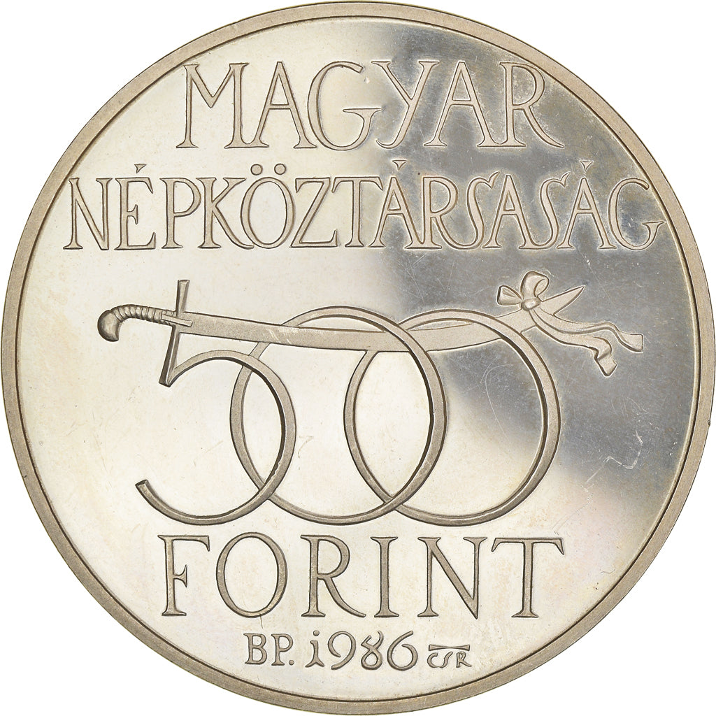 Coin, Hungary, 500 Forint, Otszaz, 1986, BE, AU(55-58), Silver, KM:658
