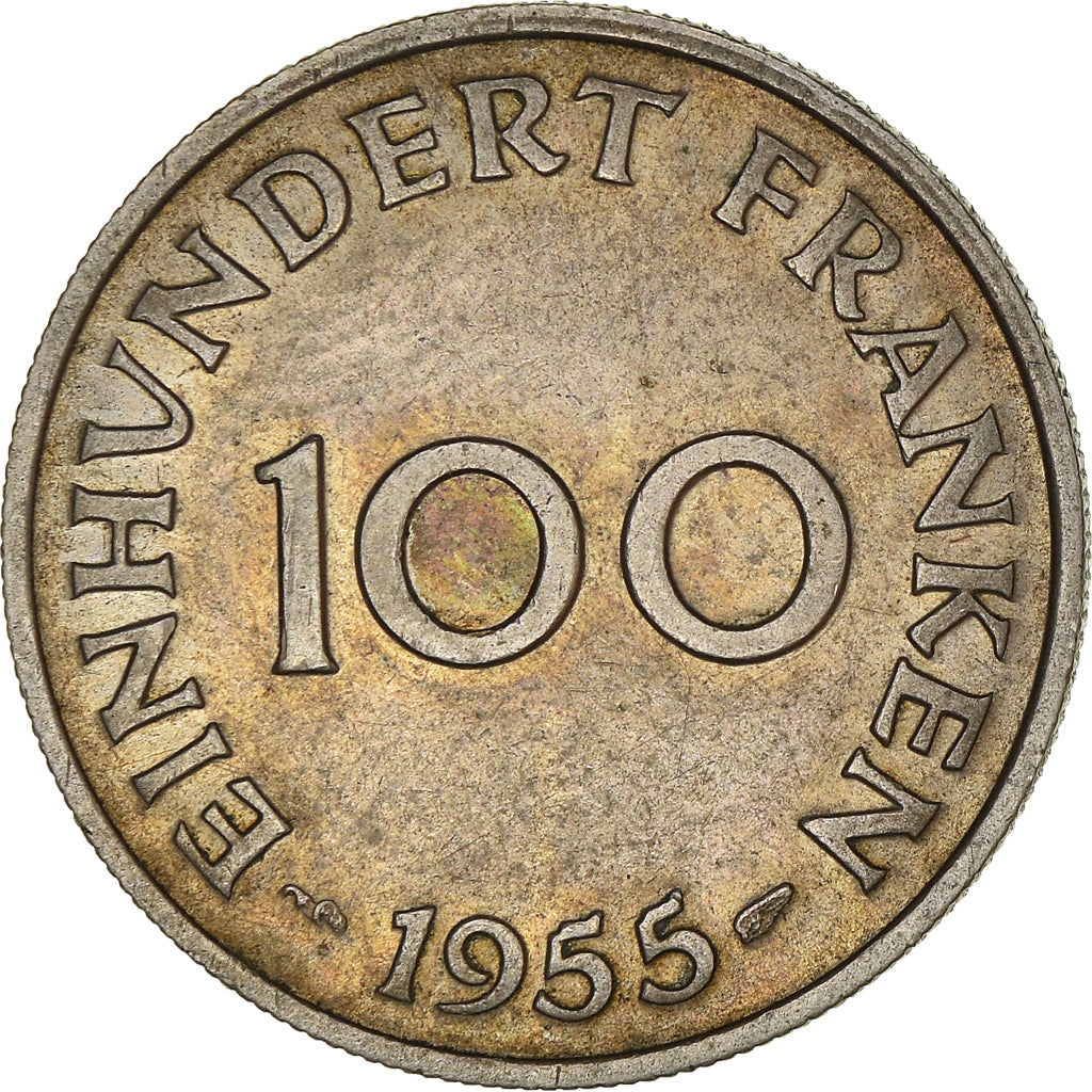 Coin, SAARLAND, 100 Franken, 1955, Paris, EF(40-45), Copper-nickel, KM:4
