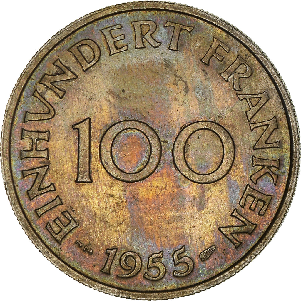 Coin, SAARLAND, 100 Franken, 1955, Paris, EF(40-45), Copper-nickel, KM:4