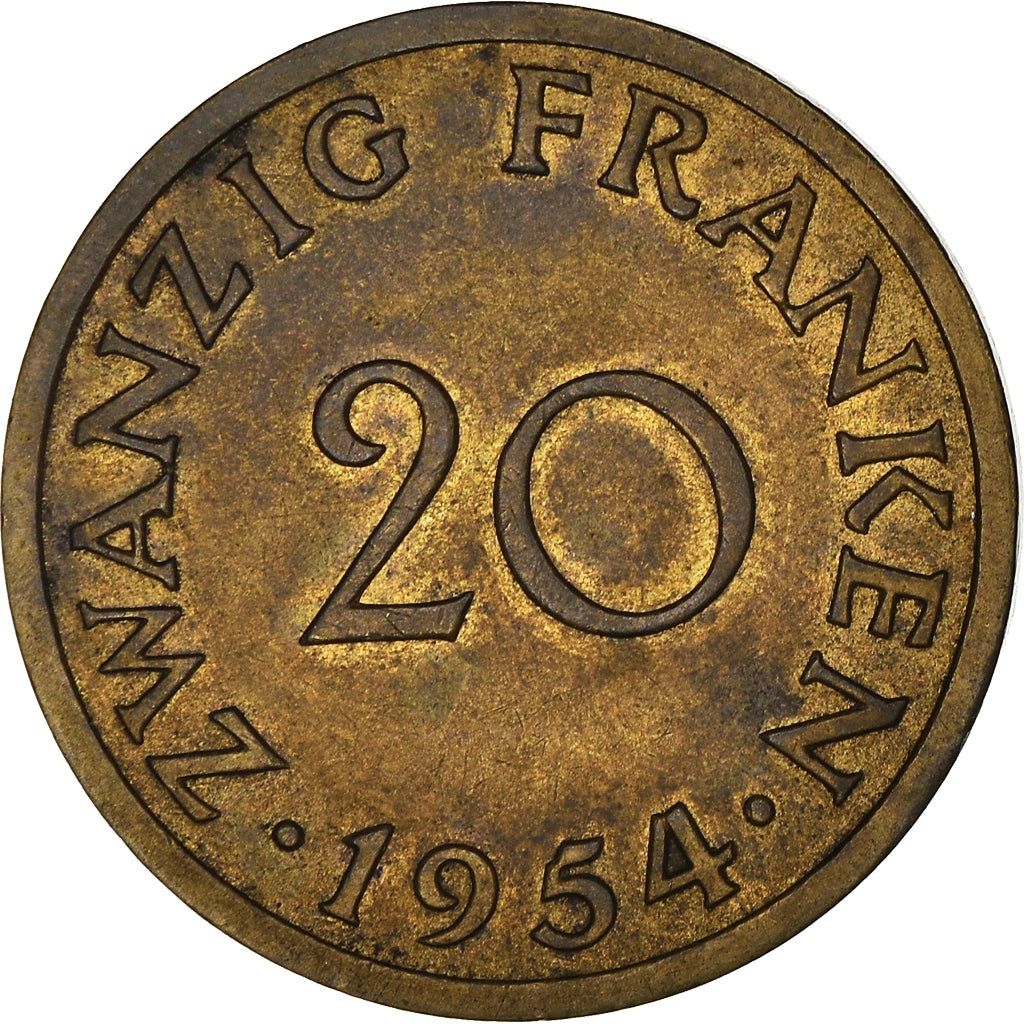Moneta, SAARLAND, 20 Franken, 1954, Paris, BB, Alluminio-bronzo, KM:2, Gadoury:2