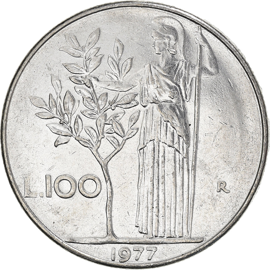 Moneda, Italia, 100 Lire, 1977, Rome, BC+, Acero inoxidable, KM:96.1