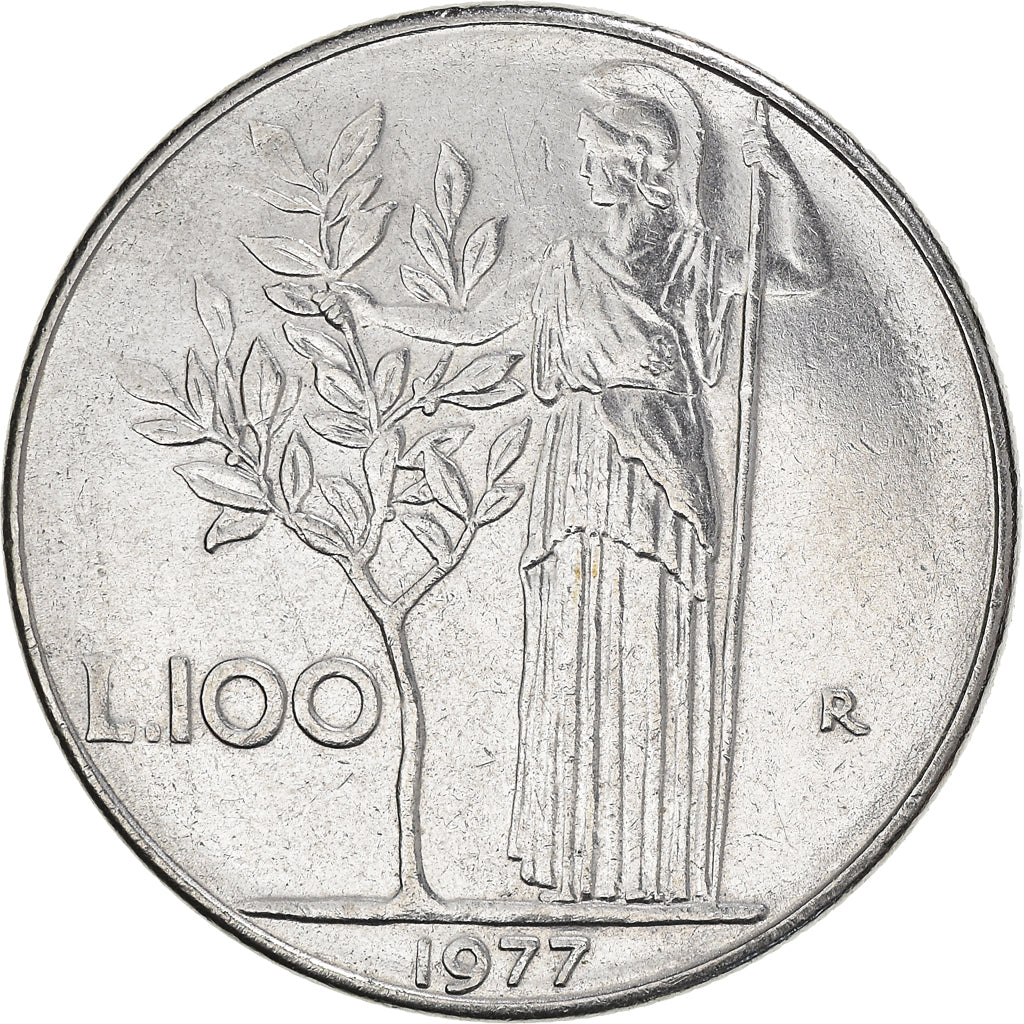 Monnaie, Italie, 100 Lire, 1977, Rome, TTB, Acier inoxydable, KM:96.1