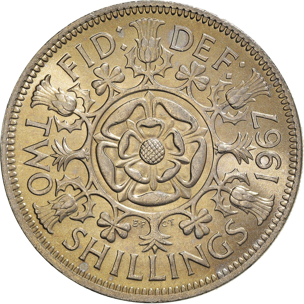 Coin, Great Britain, Elizabeth II, Florin, Two Shillings, 1967, AU(55-58)