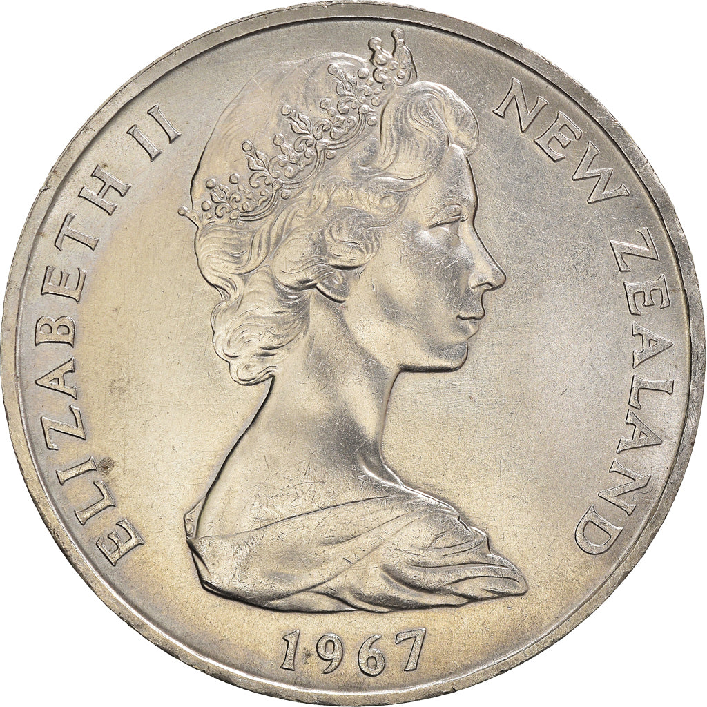 Moneta, Nowa Zelandia, Elizabeth II, Dollar, 1967, AU(55-58), Miedź-Nikiel