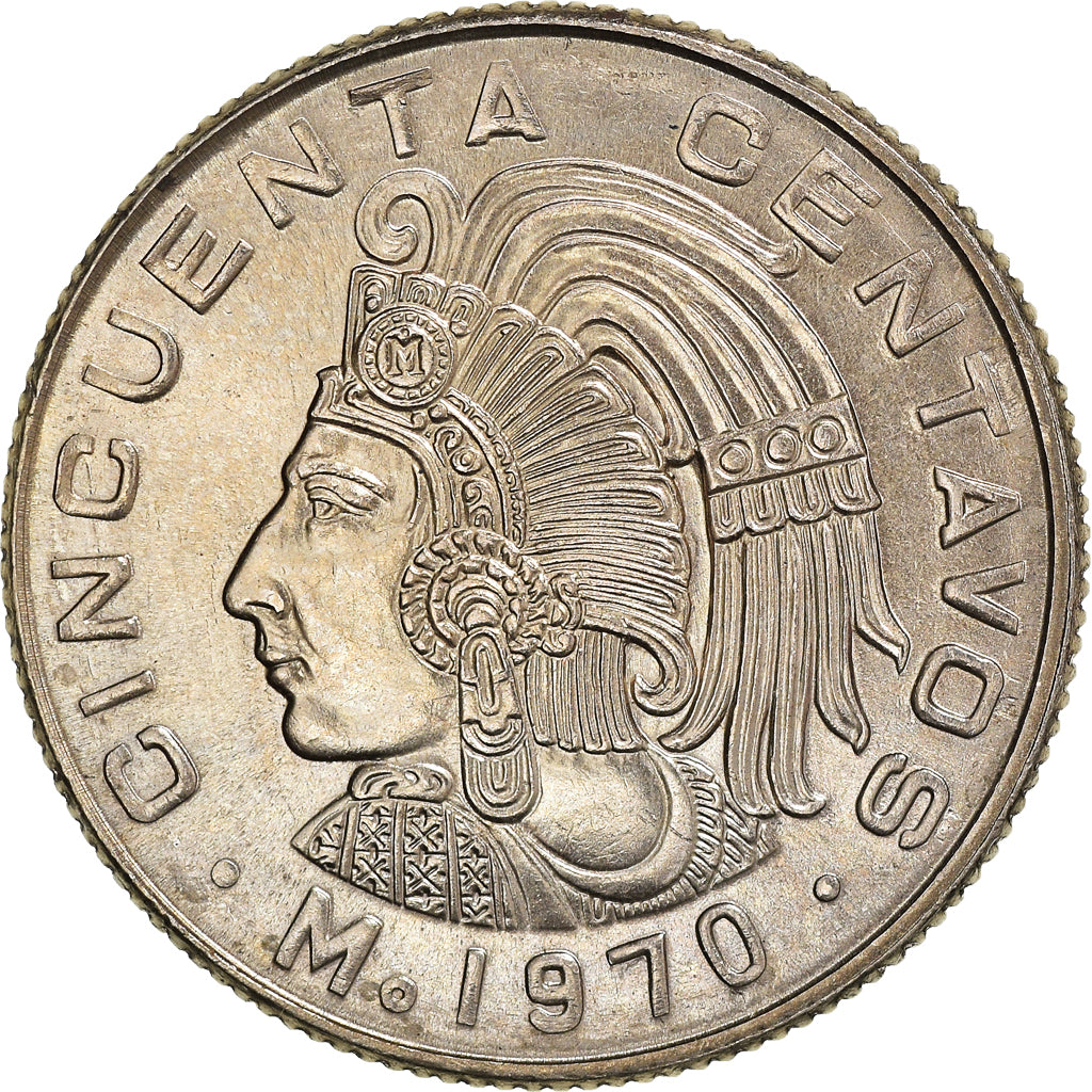 Moneta, Mexico, 50 Centavos, 1970, Mexico City, AU(50-53), Miedź-Nikiel, KM:452