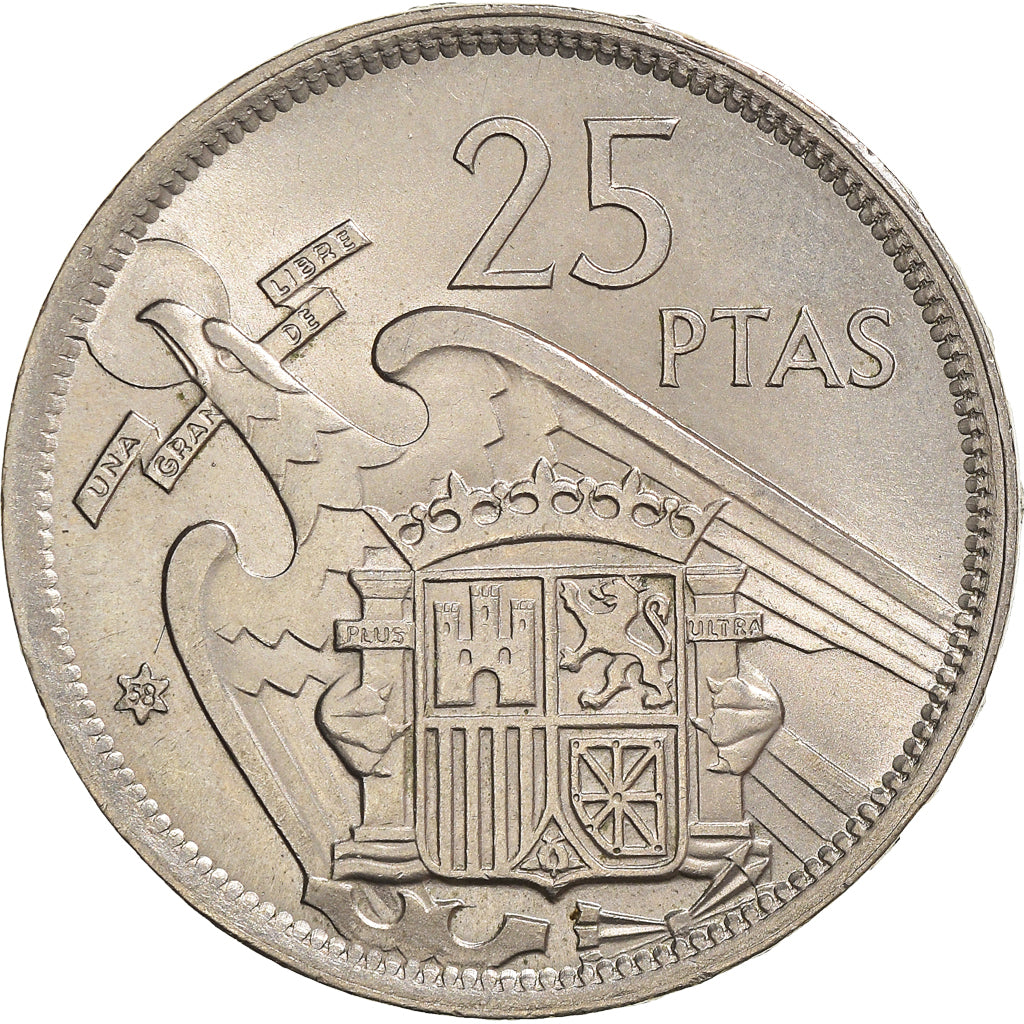 Monnaie, Espagne, Caudillo and regent, 25 Pesetas, 1958, SUP, Cupro-nickel