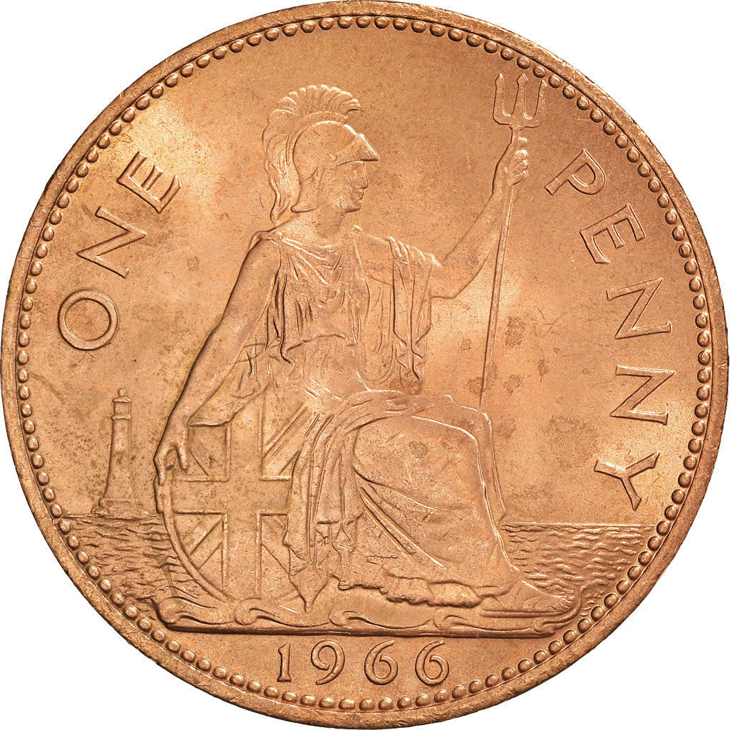Coin, Great Britain, Elizabeth II, Penny, 1966, AU(55-58), Bronze, KM:897