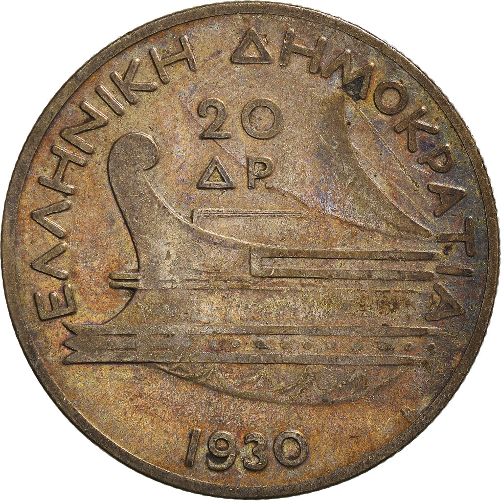 Coin, Greece, 20 Drachmai, 1930, EF(40-45), Silver, KM:73