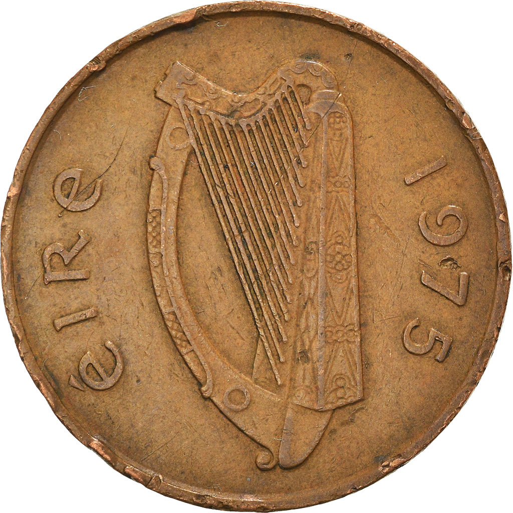 Moneta, REPUBBLICA D’IRLANDA, 2 Pence, 1975, MB+, Bronzo, KM:21