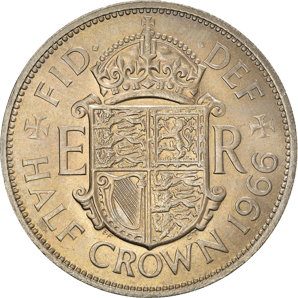 Coin, Great Britain, Elizabeth II, 1/2 Crown, 1966, AU(50-53), Copper-nickel