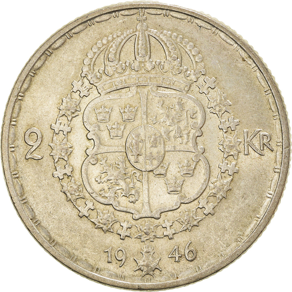 Coin, Sweden, 2 Kronor, 1946, EF(40-45), Silver, KM:815