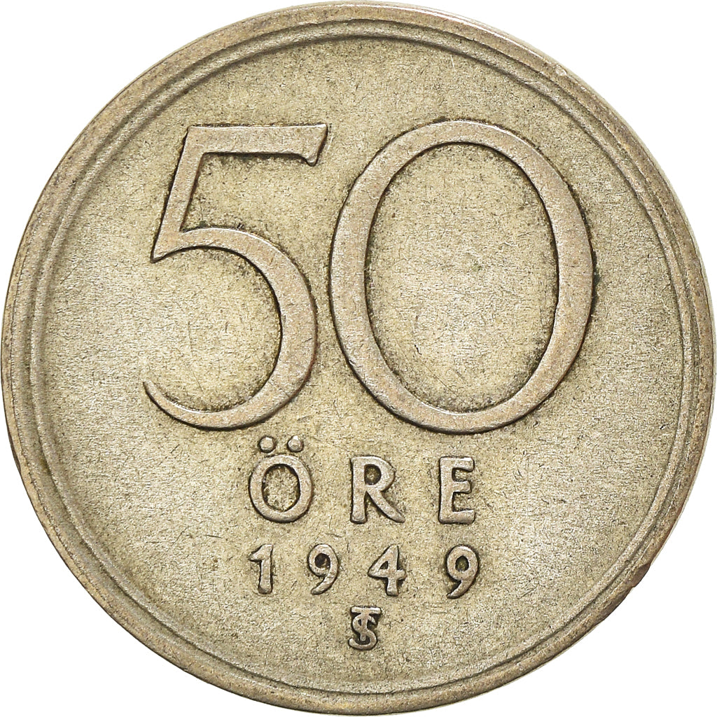 Coin, Sweden, Gustaf V, 50 Öre, 1949, EF(40-45), Silver, KM:817