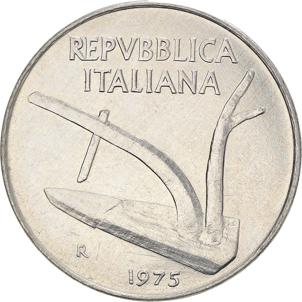Moneta, Włochy, 10 Lire, 1975, Rome, AU(50-53), Aluminium, KM:93