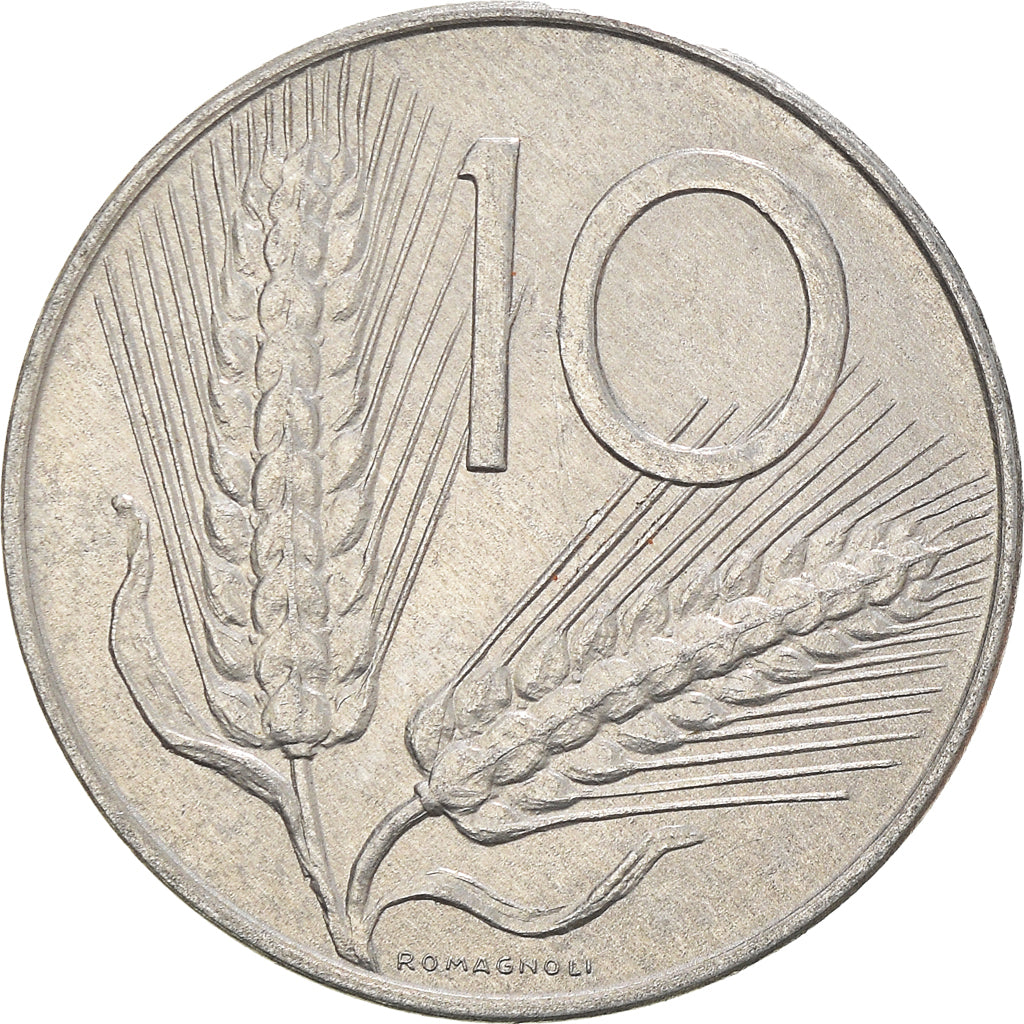 Moneta, Włochy, 10 Lire, 1975, Rome, AU(50-53), Aluminium, KM:93