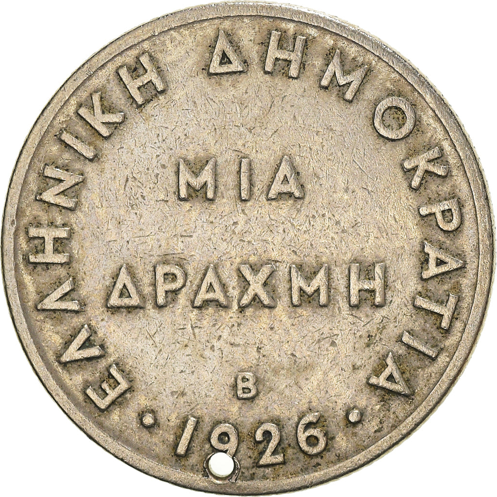 Moneta, Grecja, Drachma, 1926, Vienne, VF(20-25), Miedź-Nikiel, KM:69