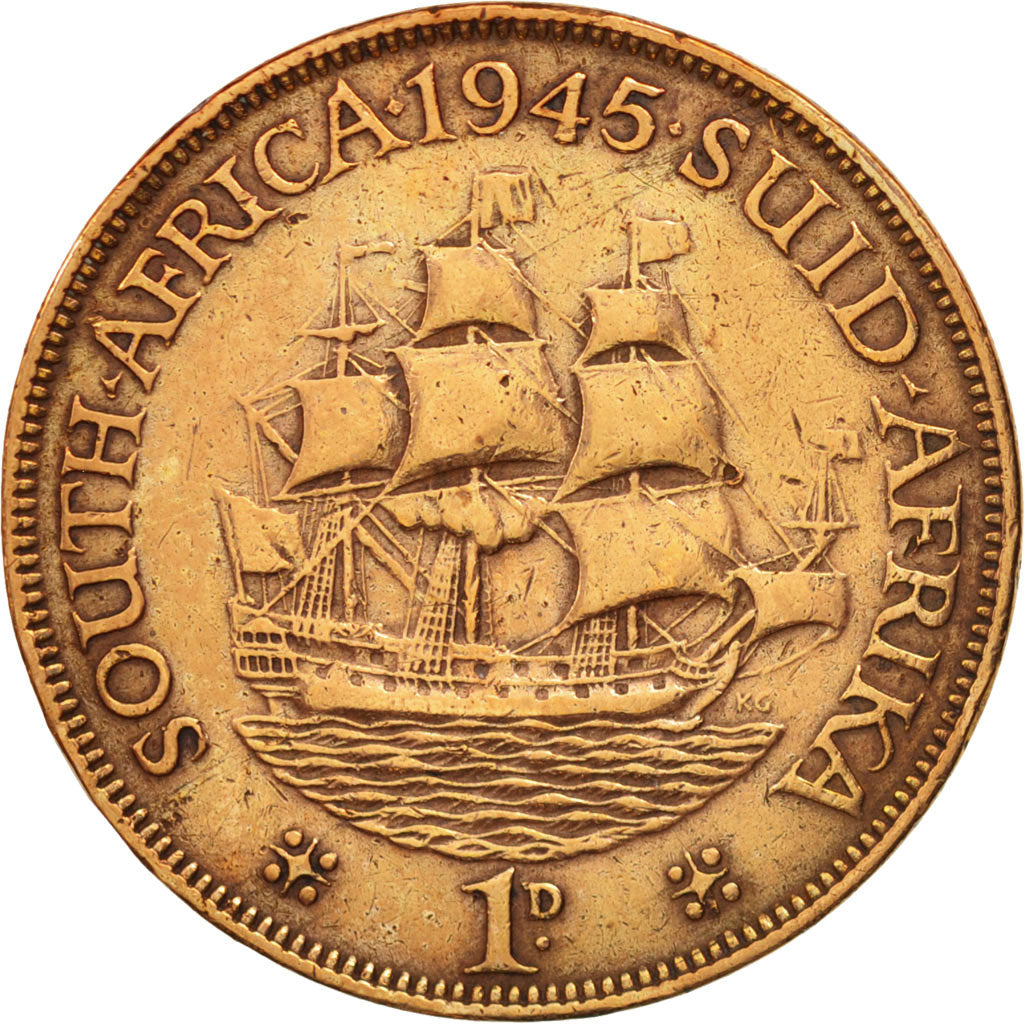Monnaie, Afrique du Sud, George VI, Penny, 1945, TTB, Bronze, KM:25