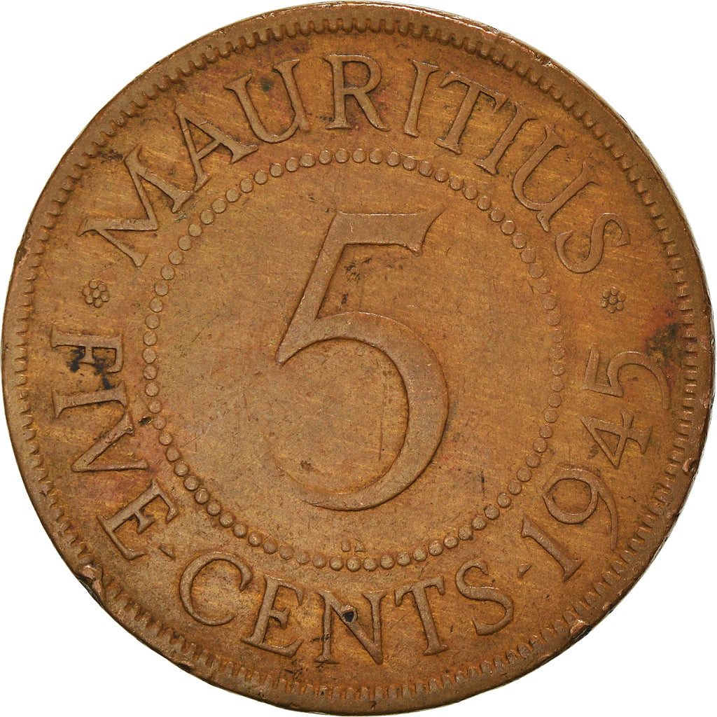 Moneta, Mauritius, George VI, 5 Cents, 1945, Pretoria, BB, Bronzo, KM:20