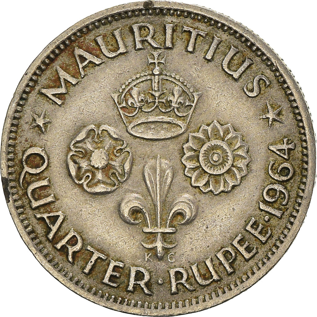 Coin, Mauritius, Elizabeth II, 1/4 Rupee, 1964, EF(40-45), Copper-nickel, KM:36