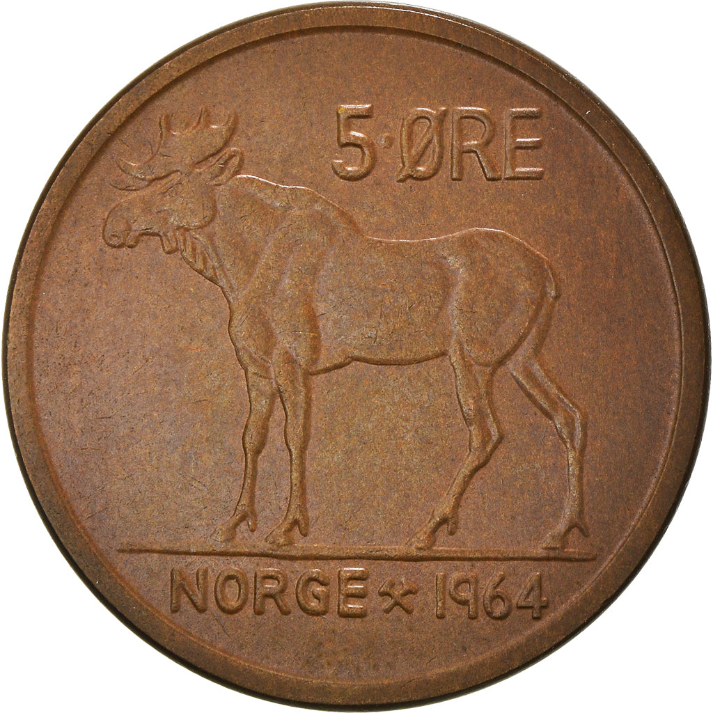 Coin, Norway, Olav V, 5 Öre, 1964, AU(50-53), Bronze, KM:405